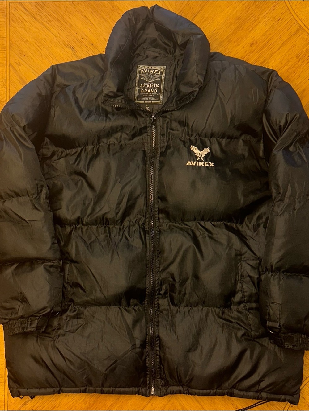 Avirex Puffer Jacket Men's Size XL Black Superior Authentic Logo Full Zip Y2K